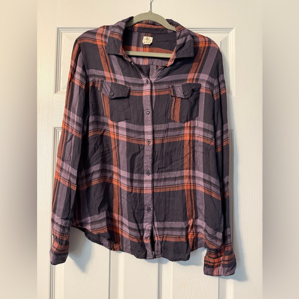O'Neill Women's Plaid Button Down Shirt - Purple and Orange